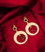 gold-plated textured circular hoop drop earrings with stone