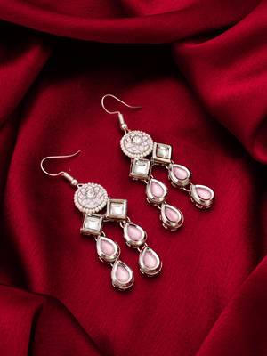 silver-tone kundan chandelier drop earrings with stones and meenakari 1