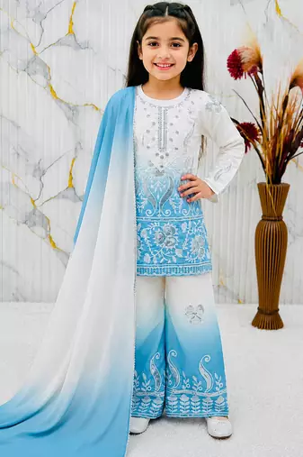 Natural crepe  embroidery sky blue readymade salwar suit