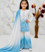 Natural crepe  embroidery sky blue readymade salwar suit