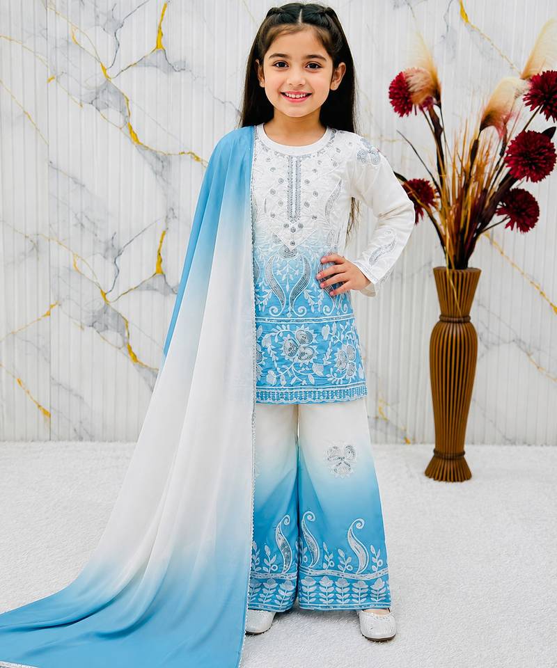 Natural crepe  embroidery sky blue readymade salwar suit