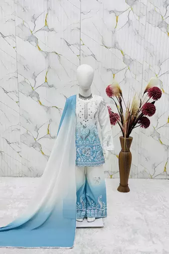 Natural crepe  embroidery sky blue readymade salwar suit