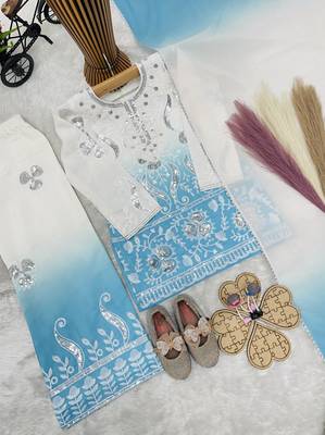 Natural crepe  embroidery sky blue readymade salwar suit 3
