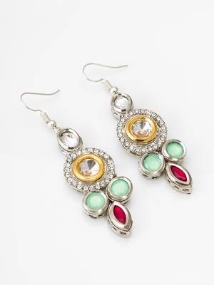  mint green earrings with red accents in silver-gold tone 2