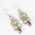  mint green earrings with red accents in silver-gold tone
