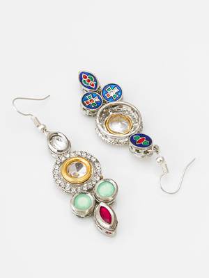  mint green earrings with red accents in silver-gold tone 3