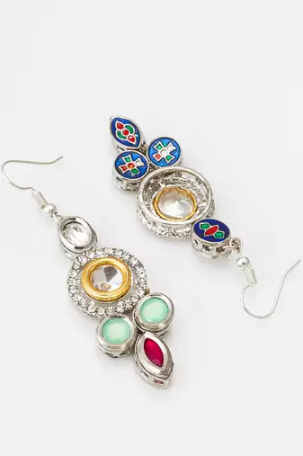  mint green earrings with red accents in silver-gold tone