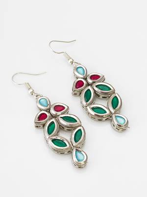 multicolour stone-set silver-tone chandelier drop earrings 1