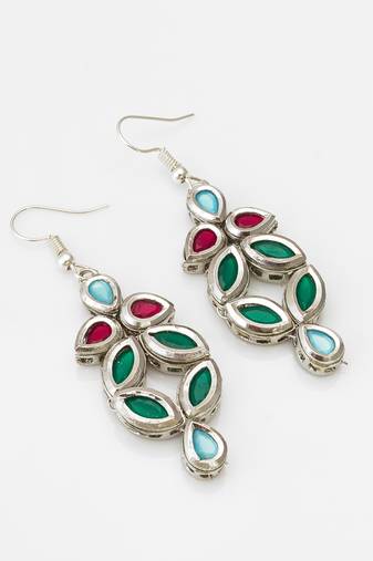 multicolour stone-set silver-tone chandelier drop earrings