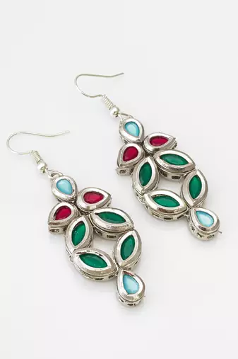 multicolour stone-set silver-tone chandelier drop earrings