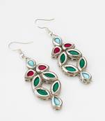 multicolour stone-set silver-tone chandelier drop earrings