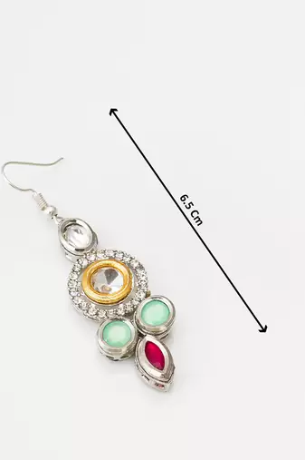  mint green earrings with red accents in silver-gold tone