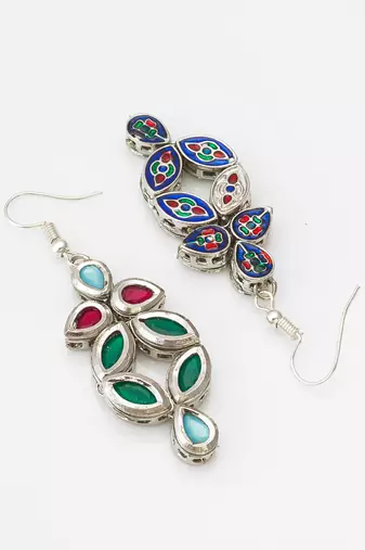 multicolour stone-set silver-tone chandelier drop earrings