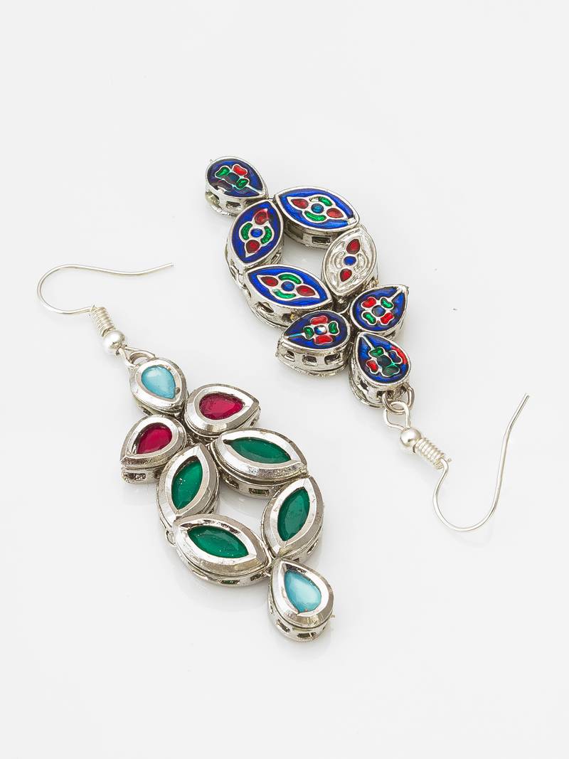 multicolour stone-set silver-tone chandelier drop earrings
