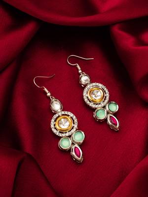  mint green earrings with red accents in silver-gold tone 5