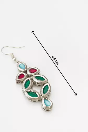 multicolour stone-set silver-tone chandelier drop earrings