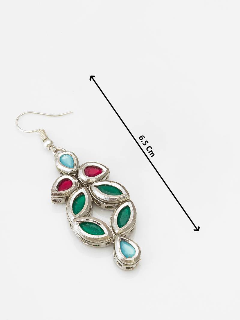 multicolour stone-set silver-tone chandelier drop earrings