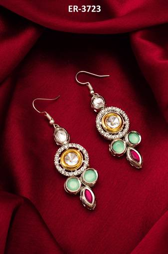  mint green earrings with red accents in silver-gold tone