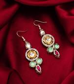  mint green earrings with red accents in silver-gold tone