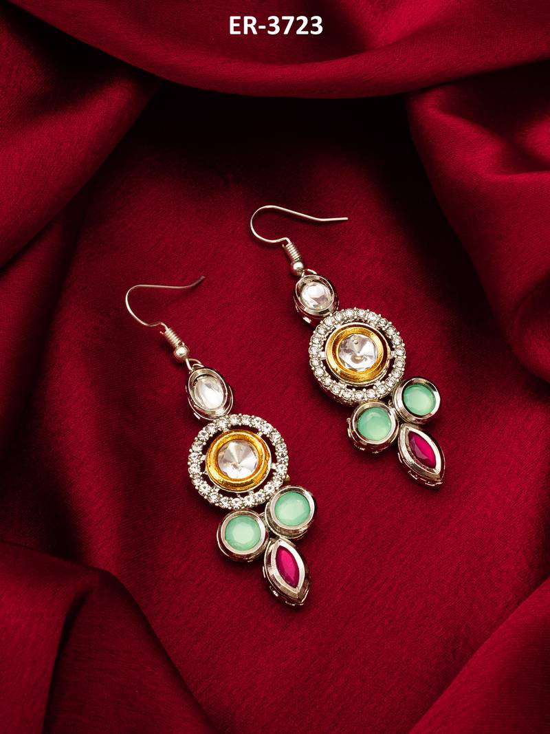  mint green earrings with red accents in silver-gold tone