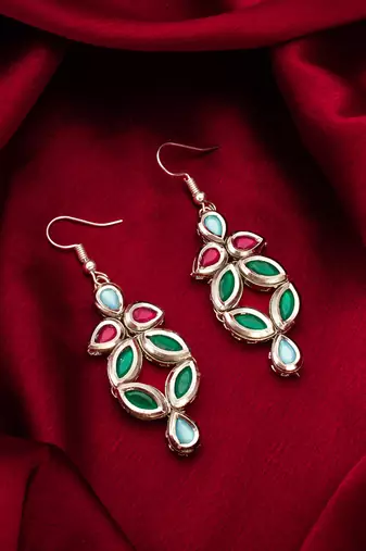 multicolour stone-set silver-tone chandelier drop earrings