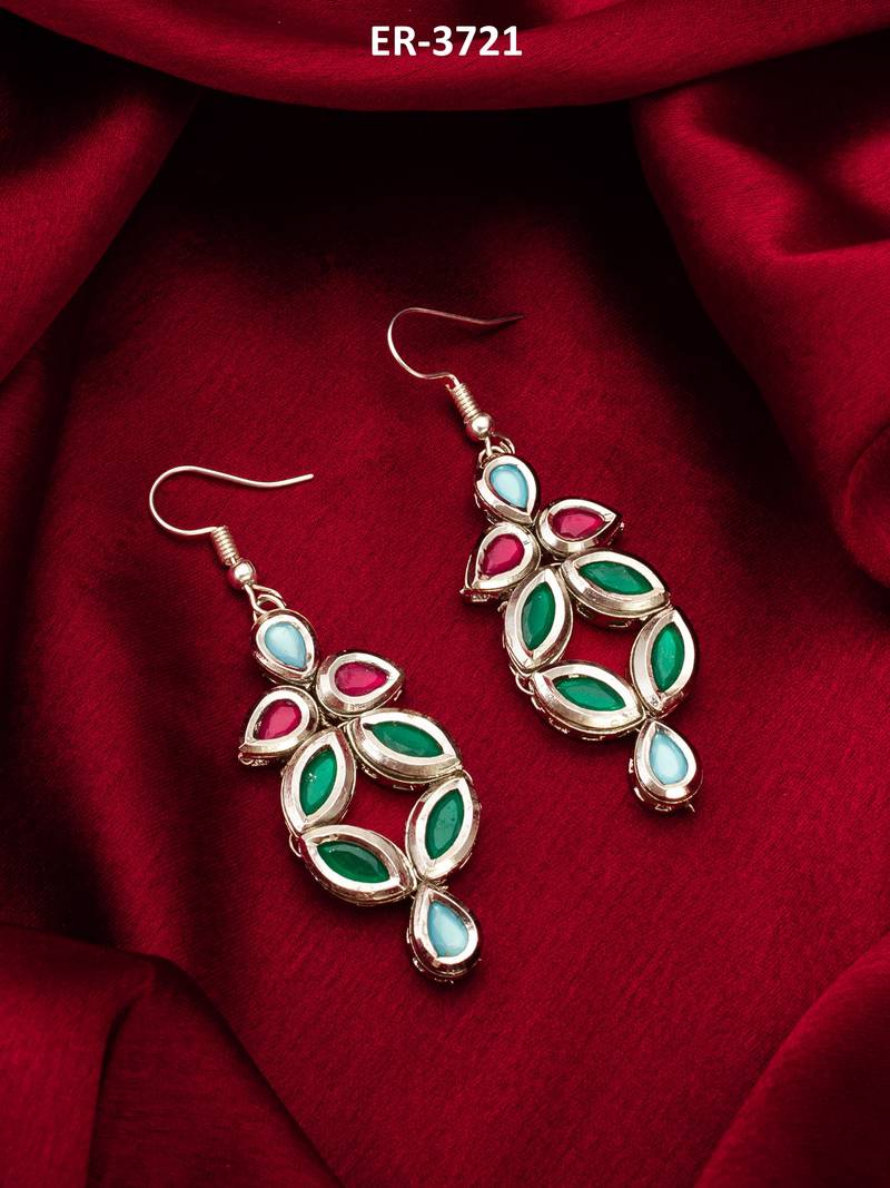 multicolour stone-set silver-tone chandelier drop earrings