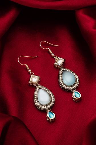blue kundan drop earrings