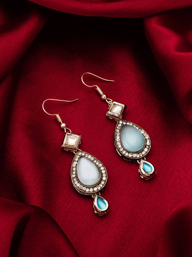 blue kundan drop earrings