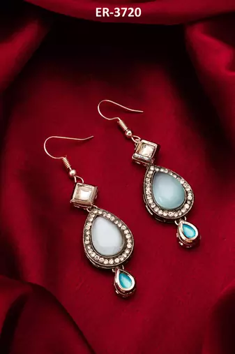 blue kundan drop earrings