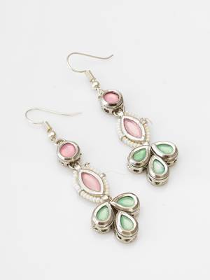 pastel pink and green kundan drop earrings 2