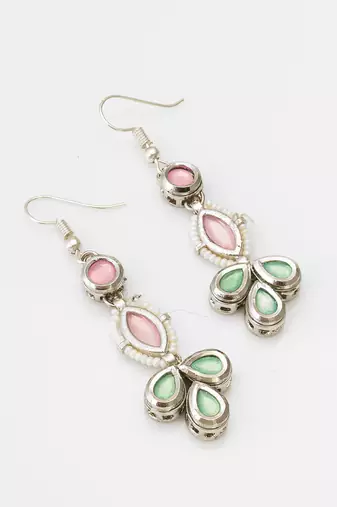 pastel pink and green kundan drop earrings