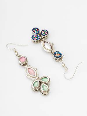 pastel pink and green kundan drop earrings 3