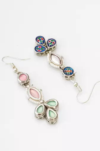 pastel pink and green kundan drop earrings