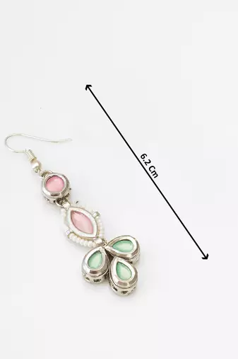 pastel pink and green kundan drop earrings