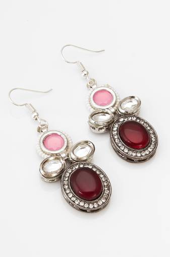 pink and maroon stone drop earrings