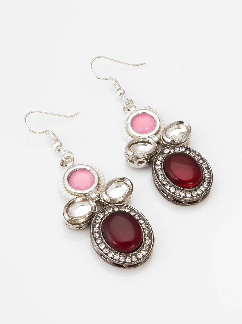 pink and maroon stone drop earrings