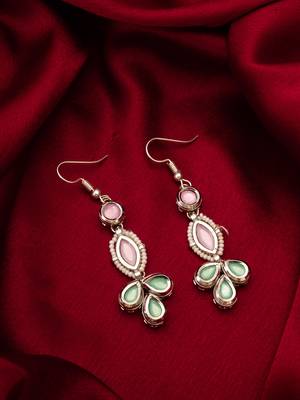 pastel pink and green kundan drop earrings 5