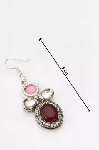 pink and maroon stone drop earrings