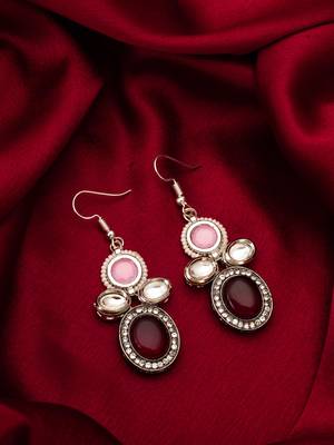 pink and maroon stone drop earrings 4