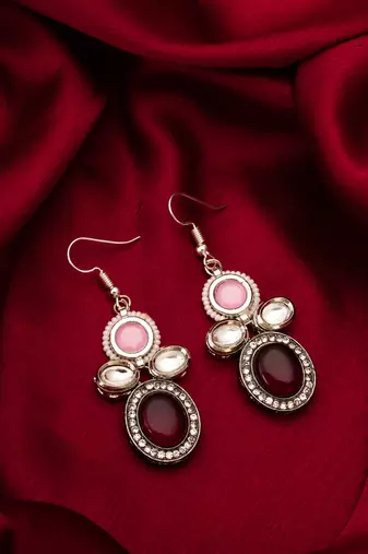 pink and maroon stone drop earrings