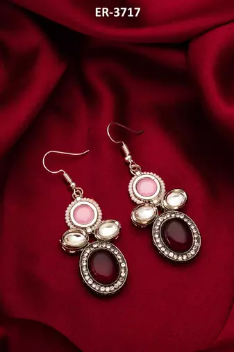 pink and maroon stone drop earrings
