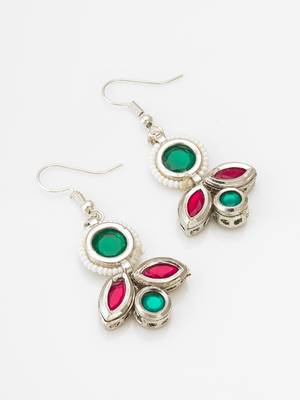 green and red kundan drop earrings 1