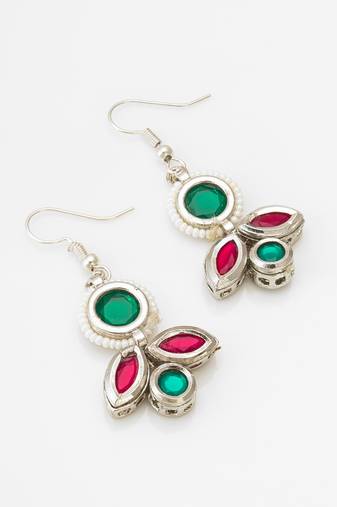 green and red kundan drop earrings