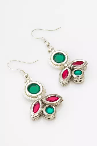 green and red kundan drop earrings