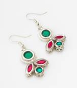 green and red kundan drop earrings