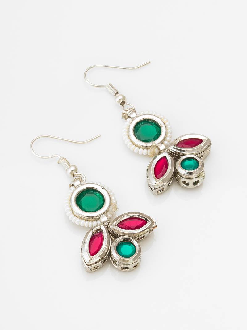 green and red kundan drop earrings
