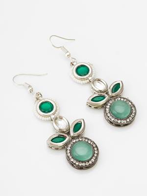 green kundan drop earrings with stone 2