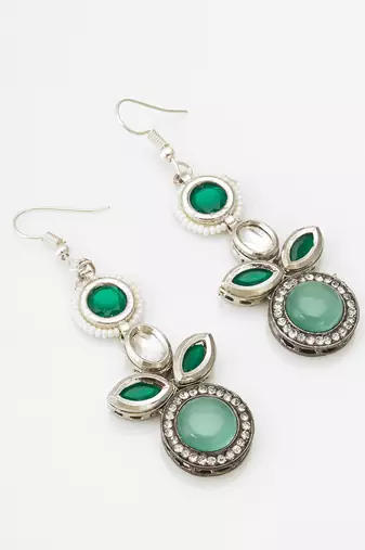 green kundan drop earrings with stone