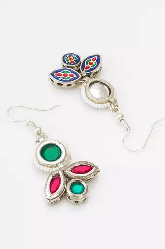 green and red kundan drop earrings