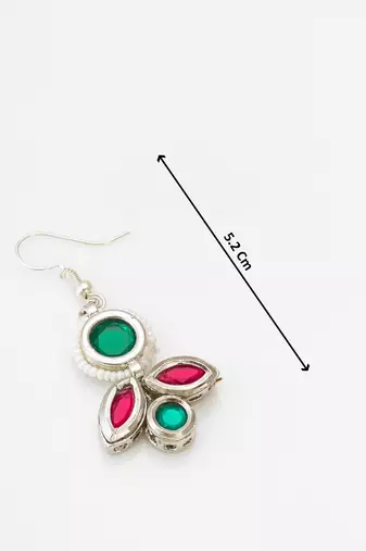 green and red kundan drop earrings